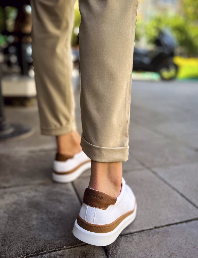 Ανδρικά λευκά-ταμπά Sneakers με λαστιχένια σόλα CH979W φωτογραφία